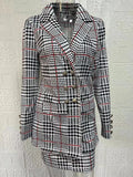 Sets for Women 2 Pieces 2024 Spring Plaid Print Notched Neck Long Sleeve Blazer & Elegant High Waist Mini Skirt Set Office Lady