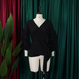 Fashion Blouse for Women 2024 Slash Neck Full Sleeve Sashes Solid Elegant African Ladies Luxury Designer Fashion Shirts Tops