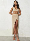 2025 Sexy Two-piece Set V-neck Lace-up Slim Slit Backless Tunic Summer Beach Dress Women Bikini Cover-ups Knit Maxi Dress A2344