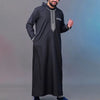 Muslim men's robe long-sleeved ethnic style embroidered stand collar Arabic clothing men's Islamic casual robe
