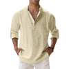 New Men Casual Shirts Lightweight Long Sleeve Henley Cotton Shirts for Beach Linen Shirts Hawaiian Breathable Collar Tops