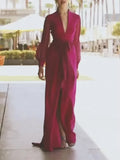Women Elegant Evening Party Dresses 2025 New Spring Summer Solid Color Deep V-Neck Split-Front Bandage Banquet Prom Gown
