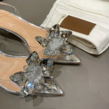 Silver Baotou Sandals Women 2025 New Summer Beautiful Pointy Wine Glass Celebrity Crystal Flower Transparent High Heels