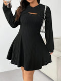 Plus Size Sets  Knitted Suit A-Line Dress Hooded Long-Sleeved Top Vest A-Line Skirt Set Stylish Elegance Elastic Fabric Comfort