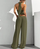 Women's Clothing Summer Casual Solid Color 2 Piece Set New Backless Cross-chest Wrapping Sexy Tank Top & Wide-leg Trousers Pants