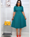 New Plus size women's Summer Style Elegant Ladies  fashion short sleeve pleated high waist Dresses ladies  dress for women