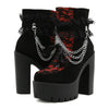 Gdgydh Vintage Gothic Lace Ankle Boots for Women Chunky Heel Side Zipper with Chain Detail Platform Goth Boots High Heels