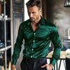Casual Men's Satin Silk Dress Shirts Long Sleeve Social Single Breasted Button Turn-Down Collar Shirts Wedding Party Men Clothes