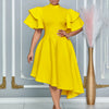 Elegant Party Dresses for Woman 2024 New O Neck Ruffles Sleeve High Waisted Asymmetric Mid Calf Luxury Birthday Dinner Vestidos