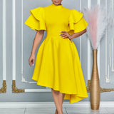 Elegant Party Dresses for Woman 2024 New O Neck Ruffles Sleeve High Waisted Asymmetric Mid Calf Luxury Birthday Dinner Vestidos