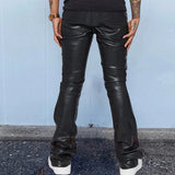 Mens Leather Pants Autumn New Casual Street Fashion Solid Color Bell Bottoms Joker Casual Pants Men