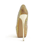 Sexy Platform Shallow Shoes Woman Pumps Round Head Bling Sequins Slip-On Ultra Thin High Heels Party Wedding Shoe Zapatos