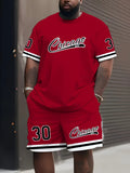 Men's Plus Casual Sports T-Shirt & Shorts Set, 3D Chicago Print, Crew Neck, Knitted Fabric