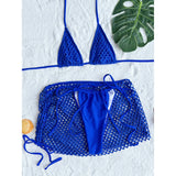 S - XL Mesh Fishnet Skirt Halter Bikini Female Swimsuit Women Swimwear Three-pieces Bikini set Bather Bathing Suit Swim V4889
