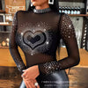 Rheinstone Diamonds Women Blouse Top T Shirt Long Sleeve Summer Fashion Slim
