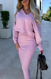Fashion Two Piece Set Dress Women's Autumn Sexy V Neck Long Sleeve Pullover Top And Skirts Two Piece Set Dress
