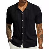 Men's Casual Tops Summer Cool Knitted Men's Shirt Short Sleeve Lapel Solid Color Hollow Breathable Men's Clothing