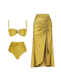S - XL With Skirt Female Swimsuit High Waist Bikini Women Swimwear Three-pieces Bikini set Padded Bather Bathing Suit Swim V6355