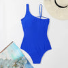 Plus Size Swimsuits Women One Shoulder Slim Swimwear For Women Mesh Solid Black Red Blue Push Up Padded Bathing Suits M-3xl 4xl