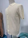 Men's Casual Tops Summer Cool Knitted Men's Shirt Short Sleeve Lapel Solid Color Hollow Breathable Men's Clothing