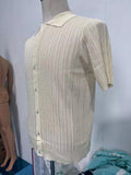 Men's Casual Tops Summer Cool Knitted Men's Shirt Short Sleeve Lapel Solid Color Hollow Breathable Men's Clothing