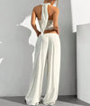 Women's Clothing Summer Casual Solid Color 2 Piece Set New Backless Cross-chest Wrapping Sexy Tank Top & Wide-leg Trousers Pants