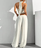 Women's Clothing Summer Casual Solid Color 2 Piece Set New Backless Cross-chest Wrapping Sexy Tank Top & Wide-leg Trousers Pants