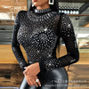 Rheinstone Diamonds Women Blouse Top T Shirt Long Sleeve Summer Fashion Slim