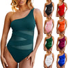 Plus Size Swimsuits Women One Shoulder Slim Swimwear For Women Mesh Solid Black Red Blue Push Up Padded Bathing Suits M-3xl 4xl