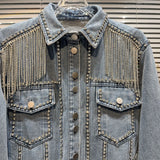 Chic Rhinestoness Tassels Beaded Denim Coat Bareback Diamonds Fringed Jeans Jacket Crystal Cardigan Streetwear Jaquetas