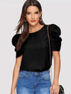 Women Blouse Fashionable Summer Versatile Urban Leisure Bubble Sleeve Round Neck Straight Tube Women's T-shirt Blouses Shirts