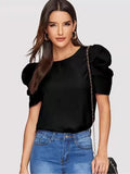 Women Blouse Fashionable Summer Versatile Urban Leisure Bubble Sleeve Round Neck Straight Tube Women's T-shirt Blouses Shirts