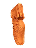Plus Size Women Clothing One Shoulder Wedding Dress Big Lady Elegant Satin Short Dress Dresses 5xl Wholesale Bulk Dropshipping