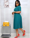 New Plus size women's Summer Style Elegant Ladies  fashion short sleeve pleated high waist Dresses ladies  dress for women