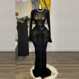 Women's clothing 2025 spring new style temperament semi high collar lace long sleeved waisted hip one-step skirt long skirt