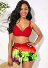 Sexy Ruffled Swimsuit Women Push Up Hollow Out Cross Bikini Set Women Maple Print Beach Bathing Suit Skirt Swimwear Plus Size
