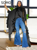SOMO Plus Size Women Clothes Pleated Long Cape Shirt Bat Full Sleeve Irregularity Blouse Top One Size Loose Dropshipping 2023