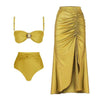 S - XL With Skirt Female Swimsuit High Waist Bikini Women Swimwear Three-pieces Bikini set Padded Bather Bathing Suit Swim V6355