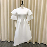 Elegant Party Dresses for Woman 2024 New O Neck Ruffles Sleeve High Waisted Asymmetric Mid Calf Luxury Birthday Dinner Vestidos