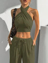 Women's Clothing Summer Casual Solid Color 2 Piece Set New Backless Cross-chest Wrapping Sexy Tank Top & Wide-leg Trousers Pants