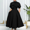 Elegant Party Dresses for Woman 2024 Luxury Bow Collar Short Sleeve High Waisted A Line Pleated Ankle Length Birthday Party Robe