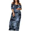Women's Fashion  Printed Short Sleeve Long Dress Sexy Off Shoulder Backless Bodycon Split Cocktail Party Dress ﻿