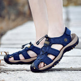 Summer Men Sandals Genuine Leather Mens Casual Shoes Outdoor Men Leather Sandals for Men Beach Shoes Roman Shoes Plus Size 38-48