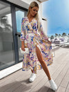 Women's Clothing New Sexy Fashion Casual Commuting Beach Vacation Style Versatile Street Style V-neck Print with Belt Dress