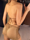 S - XL Mesh Fishnet Skirt Halter Bikini Female Swimsuit Women Swimwear Three-pieces Bikini set Bather Bathing Suit Swim V4889