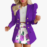 Sets for Women 2 Pieces 2024 Spring Plaid Print Notched Neck Long Sleeve Blazer & Elegant High Waist Mini Skirt Set Office Lady