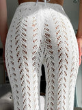 Women's casual summer clothing semi transparent elegant knitted wide pants comfortable drawstring