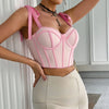 Woman Clothing Top Women T-shirt Tank Top Female Clothes Tops Tanks Camis Crop Top Y2K Sexy Ribbon Tie-Up Fishbone Camisole