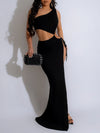 Women's sexy dress with exposed navel vest, high waist and hip hugging dress