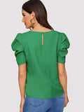 Women Blouse Fashionable Summer Versatile Urban Leisure Bubble Sleeve Round Neck Straight Tube Women's T-shirt Blouses Shirts